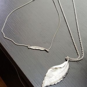 Lot of 2 Silver Leaves Leaf Necklace Long Short